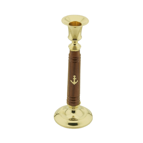 BRASS & WOOD TAPER CANDLE HOLDER